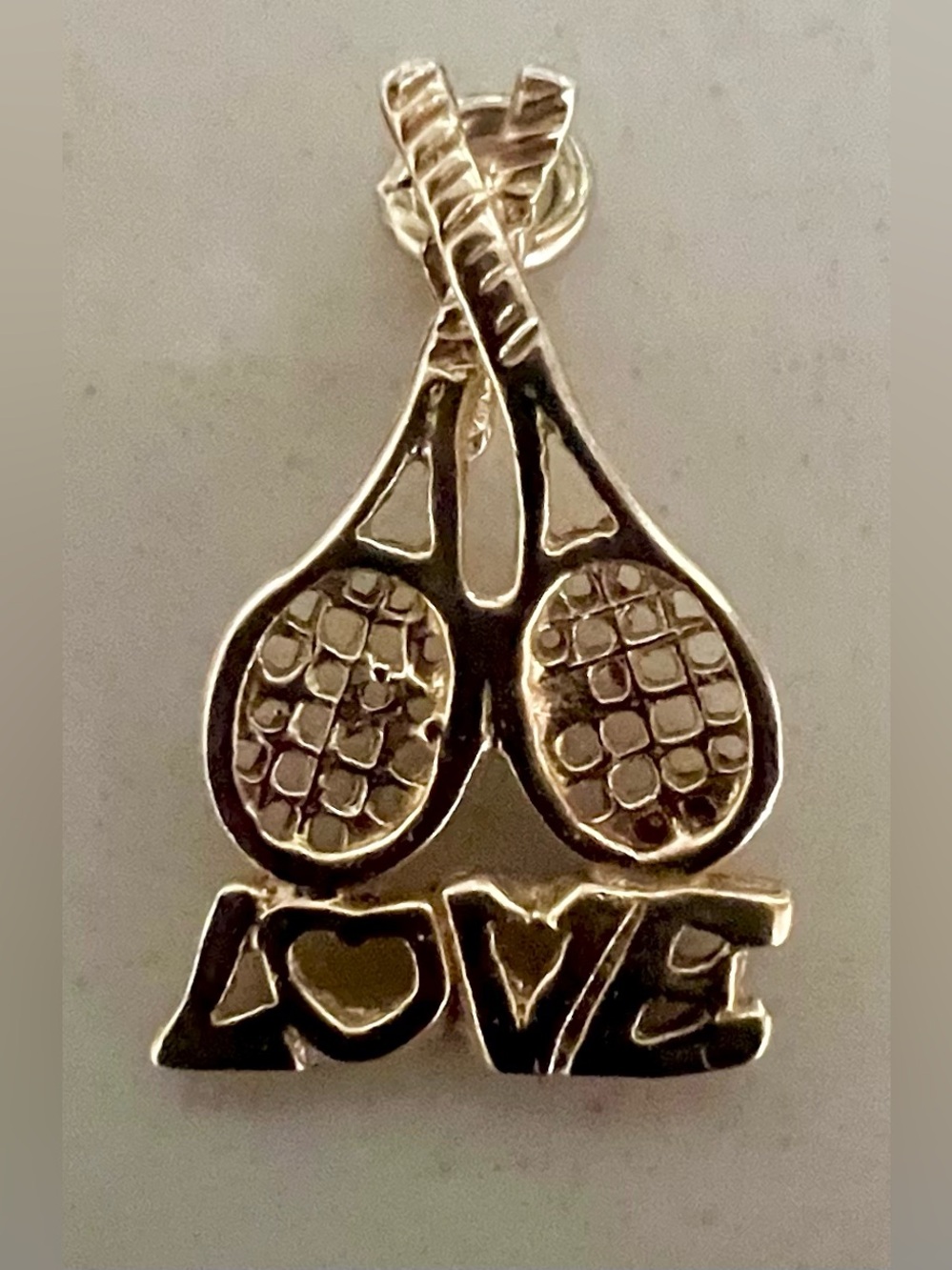 Unique LOVE Tennis Racket Pendant - 14k Yellow Gold